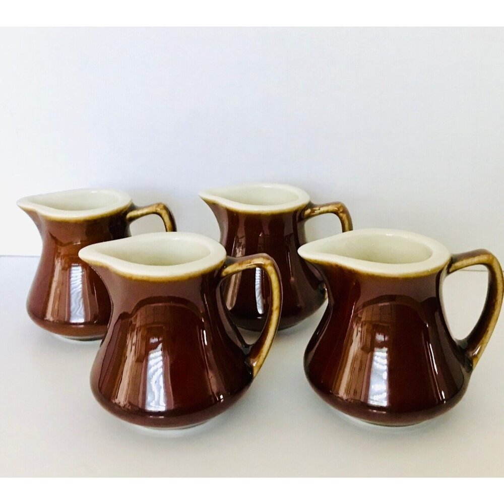 4 Vintage Hall China Creamers Individual Cream Pitcher Restaurant Ware Brown Lot